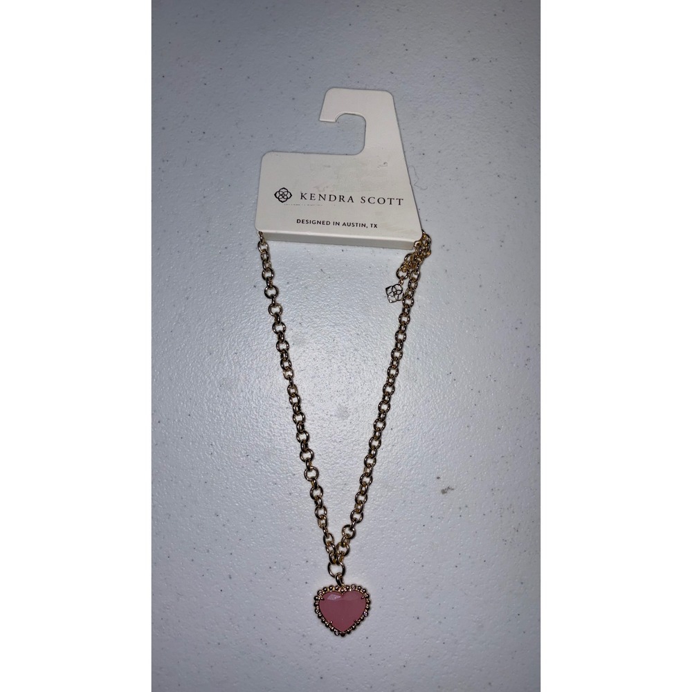 Kendra Scott Anna Heart Necklace Pink Stone 14k Gold Over Brass New